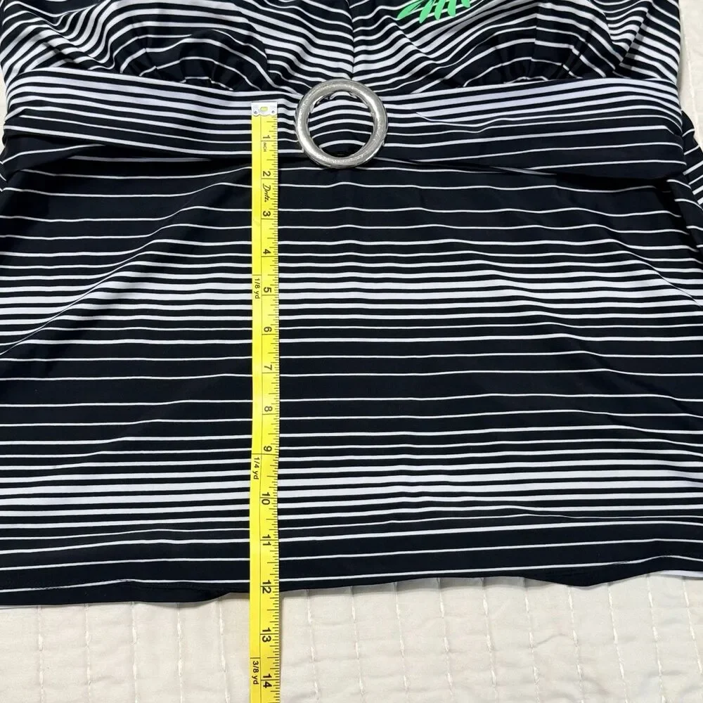 Addition Elle Black & White Striped Tankini Top | Floral Design | XL